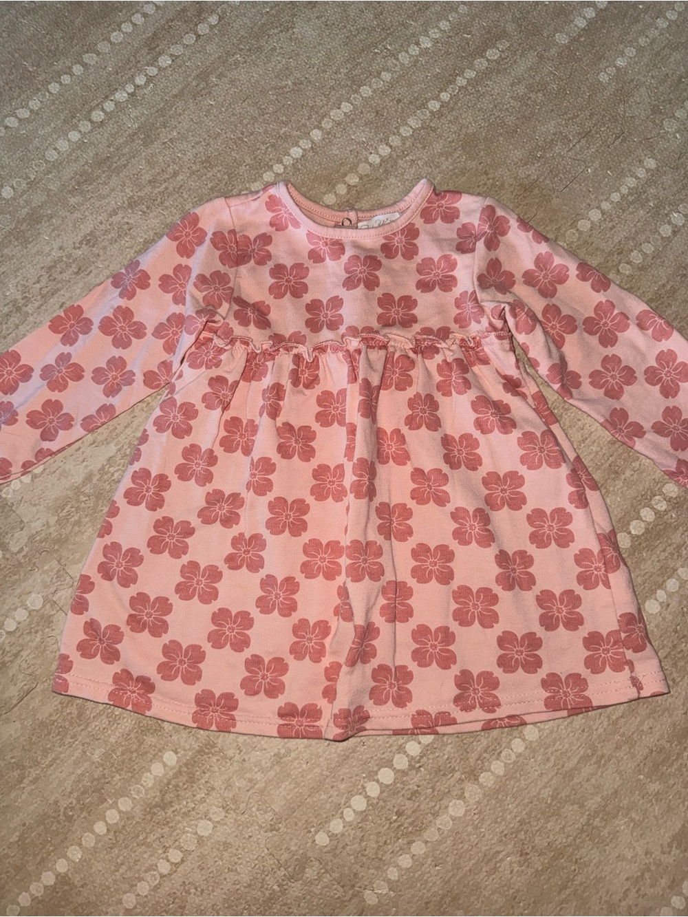 Rene Rofe Pink Floral Long Sleeve Gathered Waist Dress